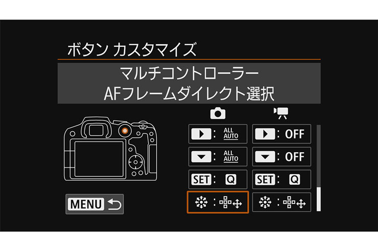 Canon（キヤノン）EOS R7 ボタンカスタマイズメニュー画面