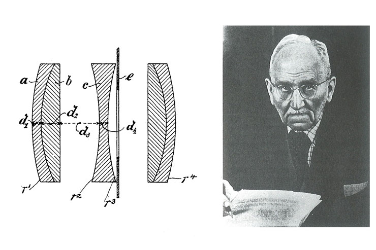 （左）1900年に出願されたHELIARの特許資料、（右）設計者のハンス・ハルティング