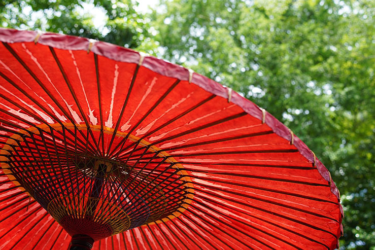 真っ赤な和傘の画像