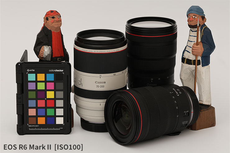EOS R6 MarkⅡ・RF100-500mm F4.5-7.1 L IS USMで撮影したISO100のカメラレンズと人形の画像