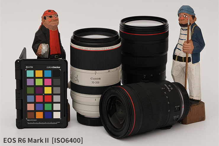 EOS R6 MarkⅡ・RF100-500mm F4.5-7.1 L IS USMで撮影したISO6400のカメラレンズと人形の画像