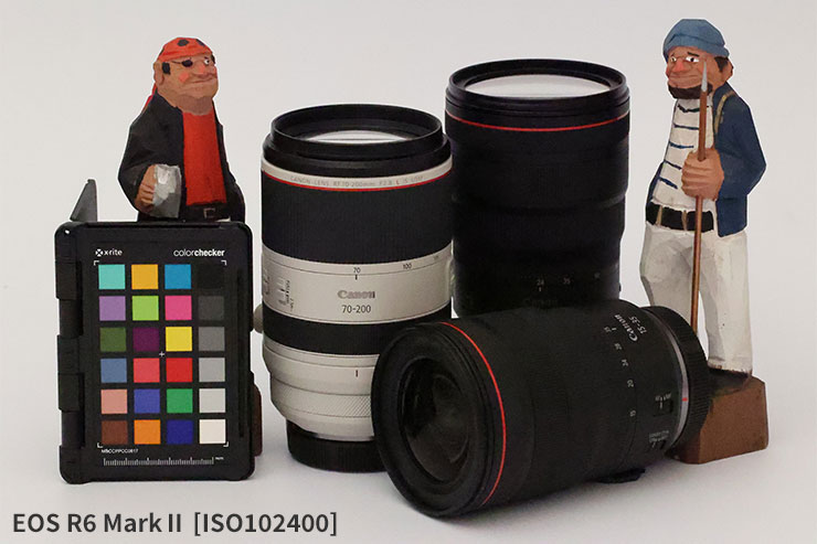 EOS R6 MarkⅡ・RF100-500mm F4.5-7.1 L IS USMで撮影した ISO102400のカメラレンズと人形の画像