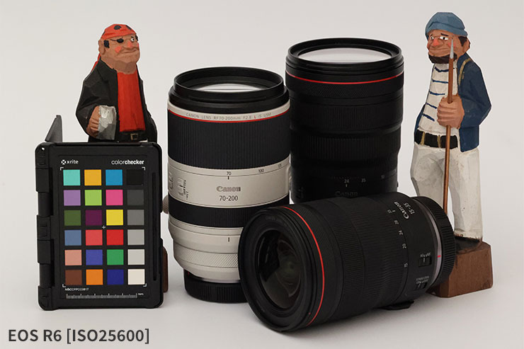 EOS R6・RF100-500mm F4.5-7.1 L IS USMで撮影したISO25600のカメラレンズと人形の画像