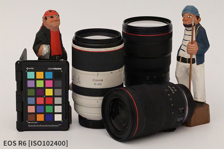 EOS R6・RF100-500mm F4.5-7.1 L IS USMで撮影した ISO102400のカメラレンズと人形の画像