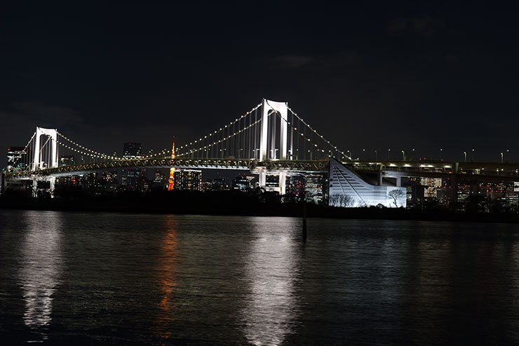 LUMIX S 20-60mm F3.5-5.6・60mmで撮影したライトアップされた橋の画像（1/2秒で手持ち撮影）