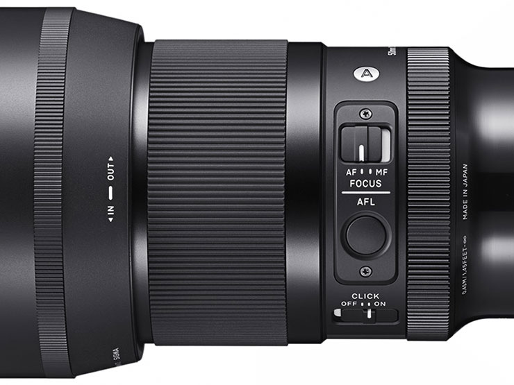 シグマ 50mm F1.4 DG DN｜Art 左側面のAF/MFの切り替えスイッチとAFロックボタンの画像