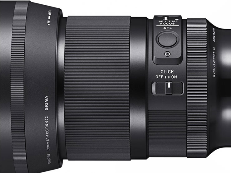 シグマ 50mm F1.4 DG DN｜Art 左側面下の絞りリングのスイッチの画像