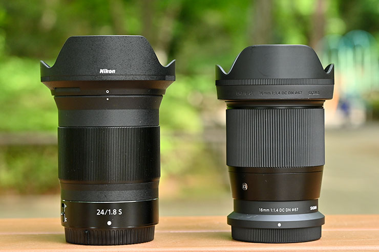 左からNIKKOR Z 24mm f/1.8 S、SIGMA 16mm F1.4 DC DN | Contemporaryの商品画像