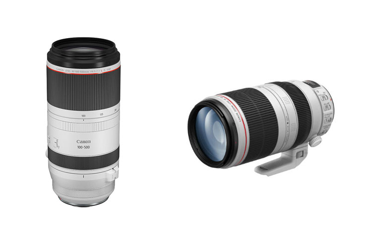 Canon RF100-500mm F4.5-7.1 L IS USM、EF100-400mm F4.5-5.6L IS II USM