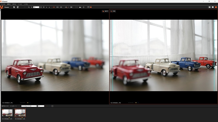 SONY FE PZ 16-35mm F4 G 作例：FE 16-35mm F2.8 GMと比較した画像(ミニカーの写真)