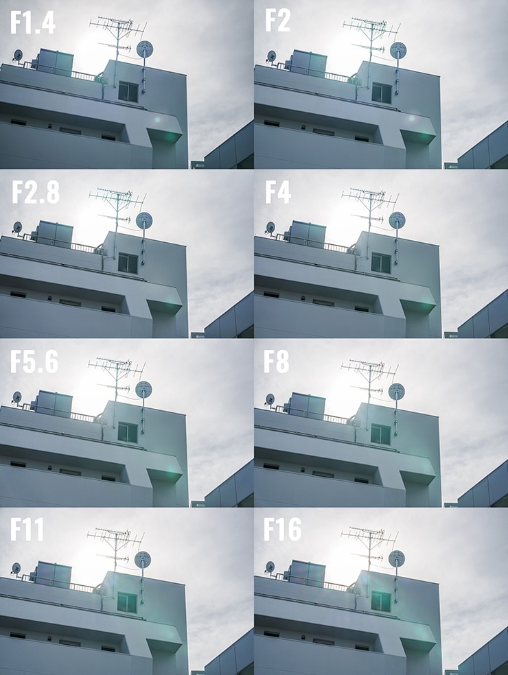 SONY FE 85mm F1.4 GM II の逆光と色収差を比較した画像