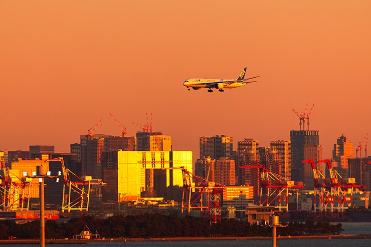 Canon EOS R1 作例：夕焼けと飛行機
