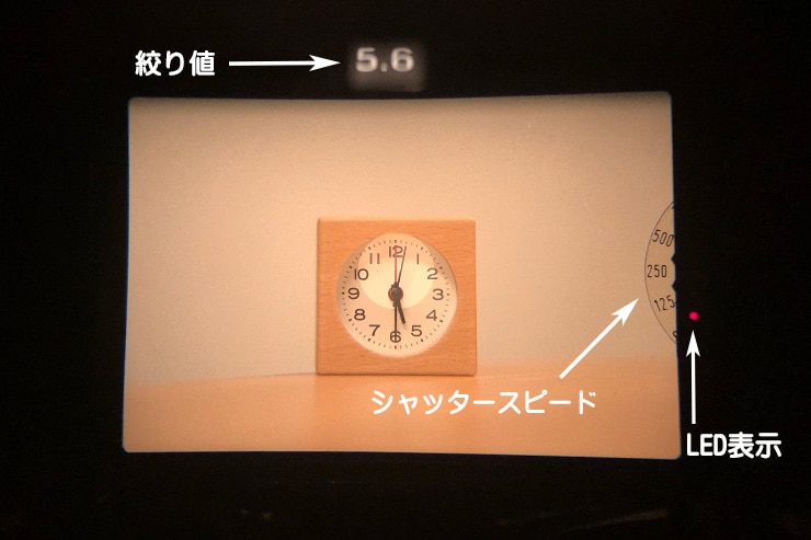 フィルムカメラのファインダーを覗いた時の画像