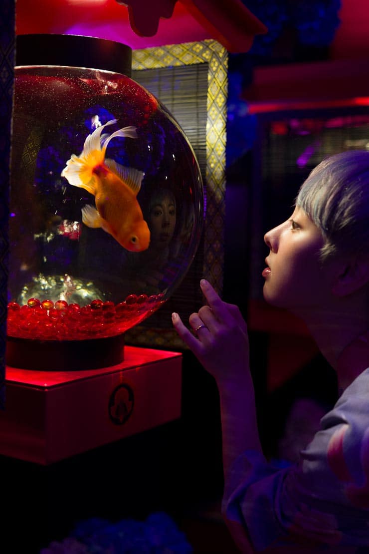 SIGMA BFの作例：金魚鉢の金魚と女性