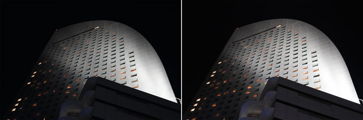 α7 IVとα7 Vの比較画像：ISO12800で撮影した横浜のビル