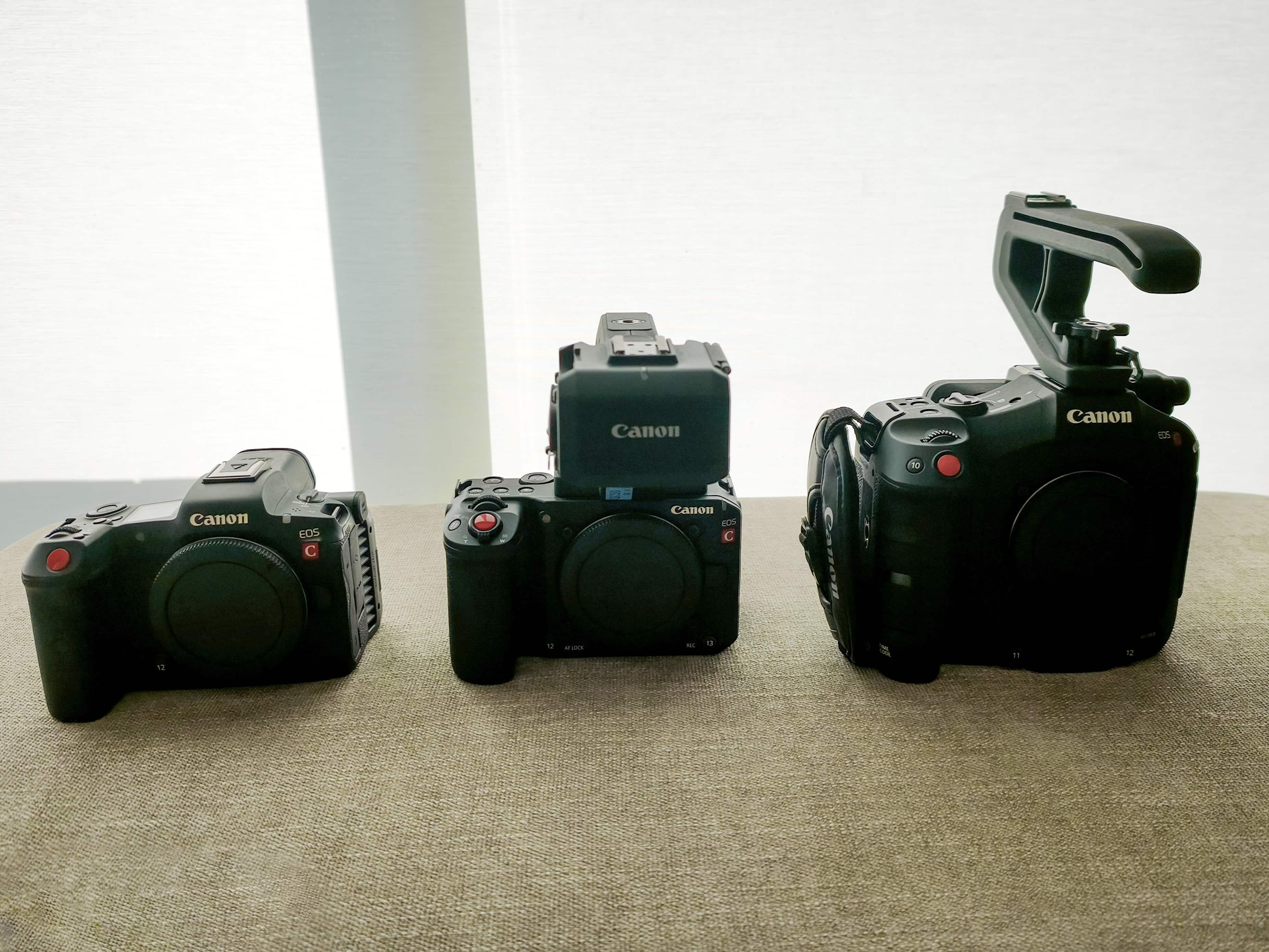 左から、Canon EOS R5C、EOS C50、OS C80本体:正面