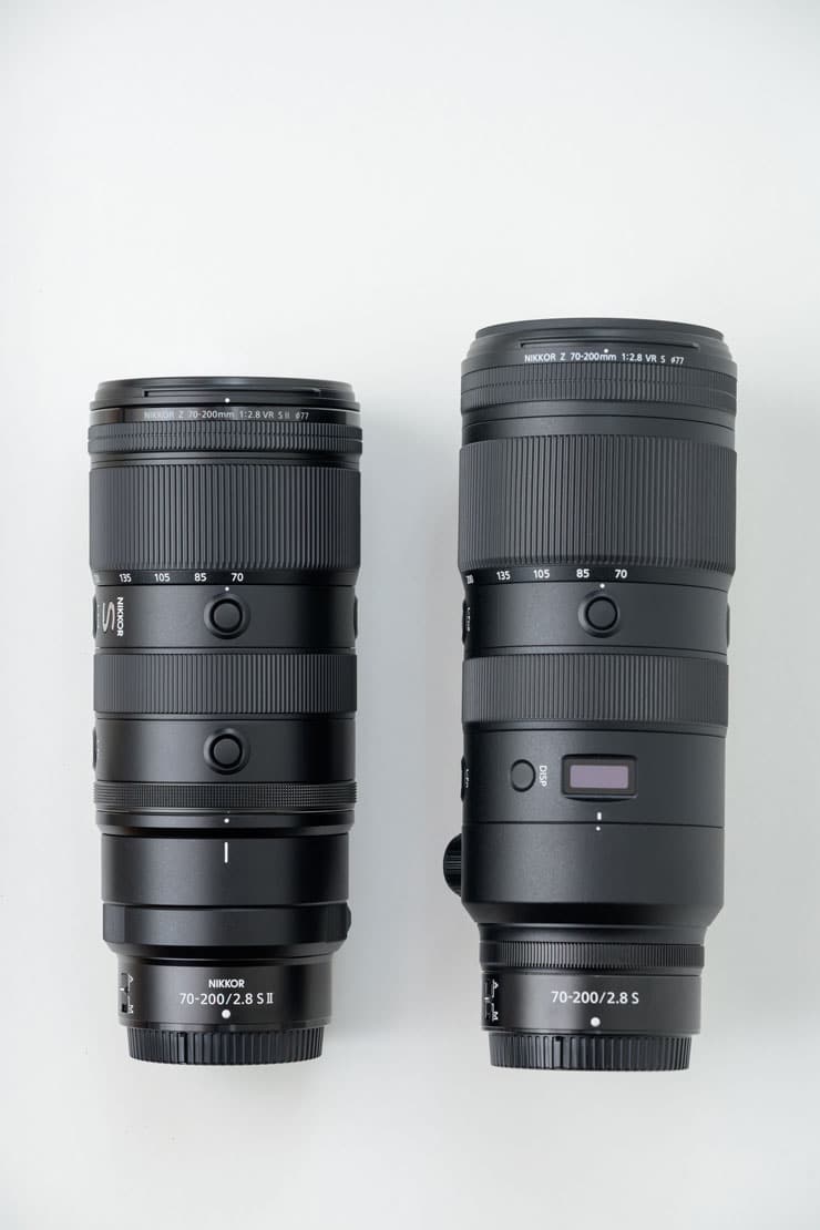 左：Nikon NIKKOR Z 70-200mm f/2.8 VR S II　右：NIKKOR Z 70-200mm f/2.8 VR S（前モデル）