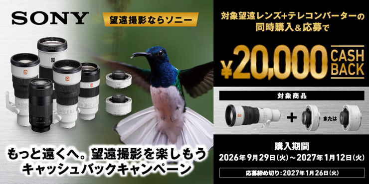 【SONY】もっと遠くへ。望遠撮影を楽しもうキャッシュバックキャンペーン
