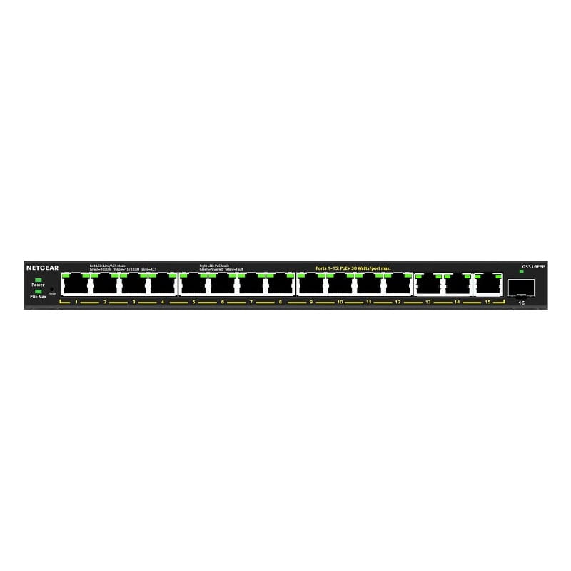 GS316EPP-100JPS PoE+ (231W) ギガx15 SFPx1 アンマネージプラススイッチ