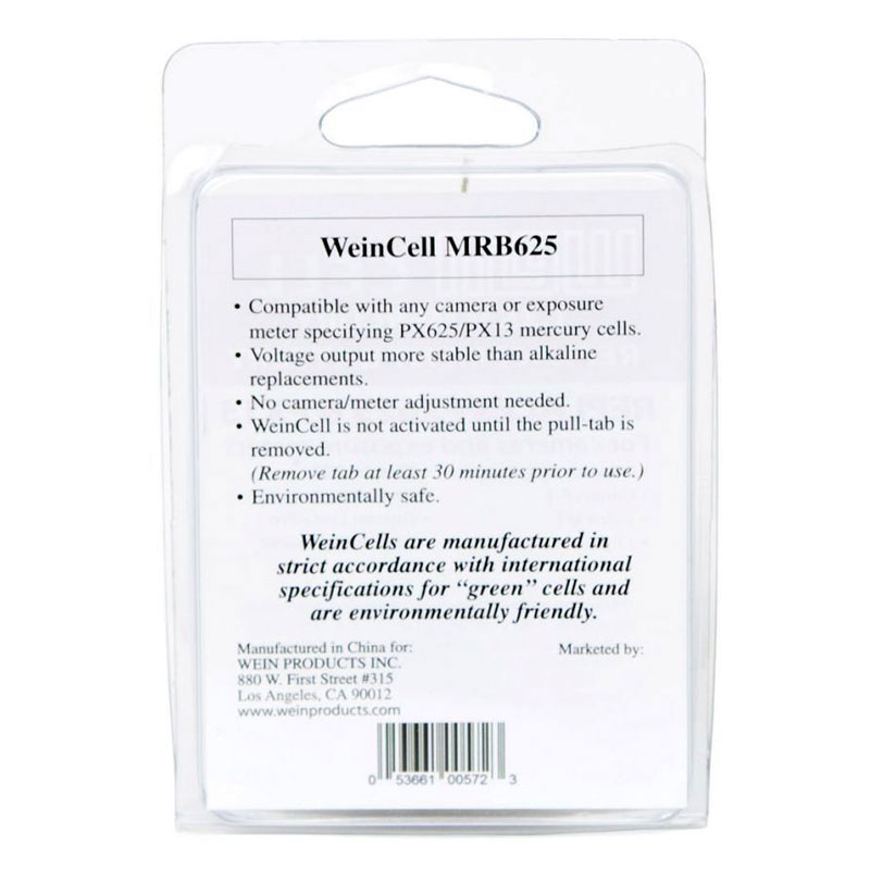 WeinCell 1.35V 水銀代替（亜鉛/空気）電池 MRB625