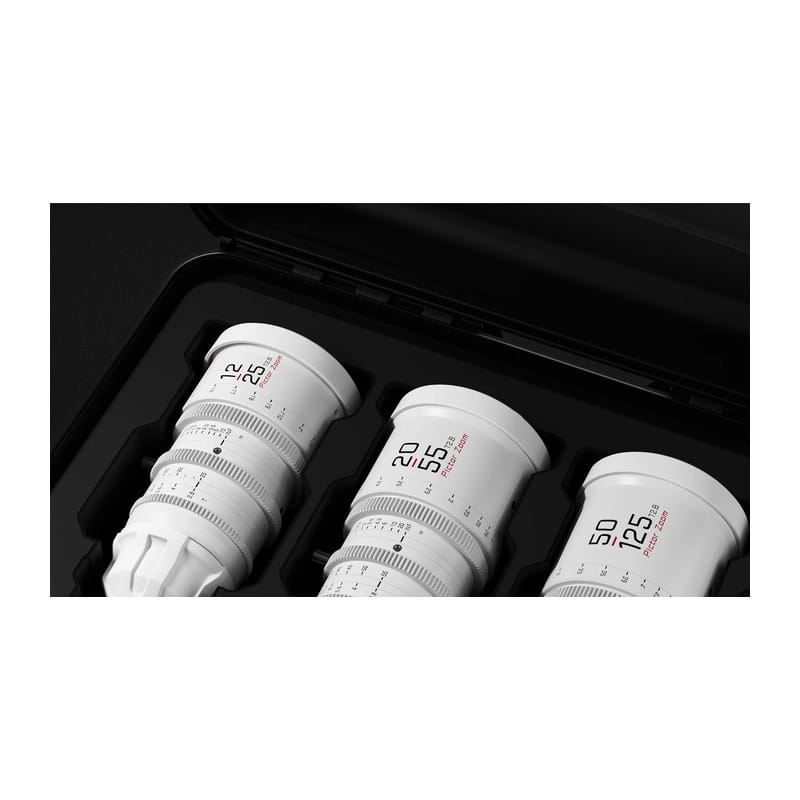 Pictor Zoom 3個レンズキット 12-25mm/20-55mm/50-125mm T2.8 ホワイト 保護ケース付 DZO-7220001W/2W/4W-Kit