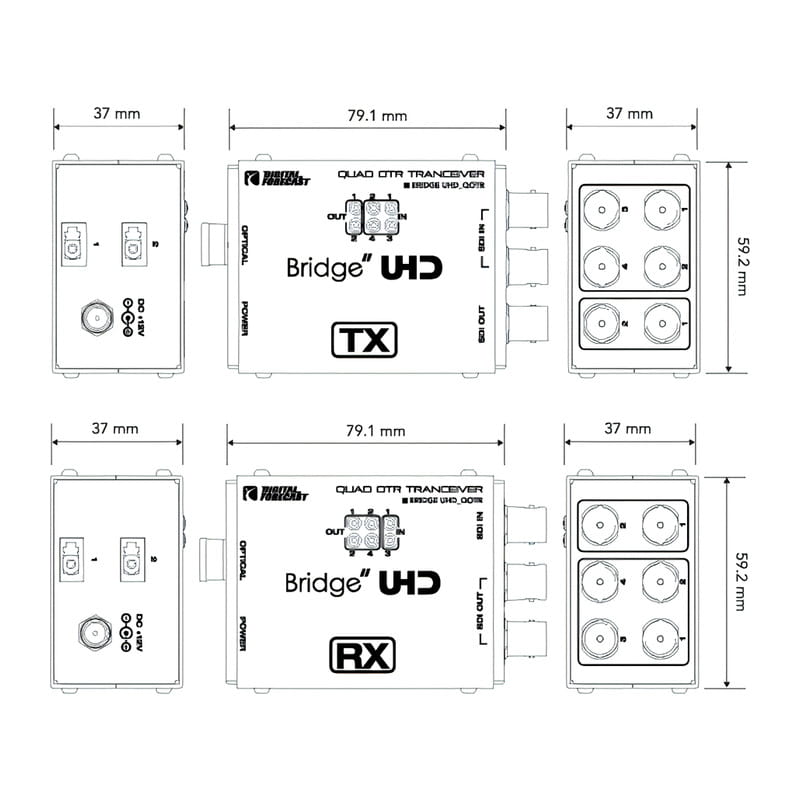 UHD_QOTR 4K UHD対応3G-SDI6系統伝送光延長器(送受信機セット)