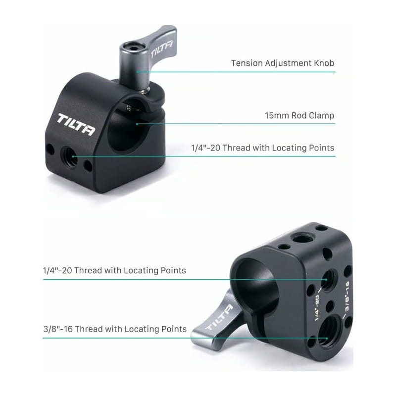 15mm Rod Holder to Mounting Block - Black TA-15RH-MB-B
