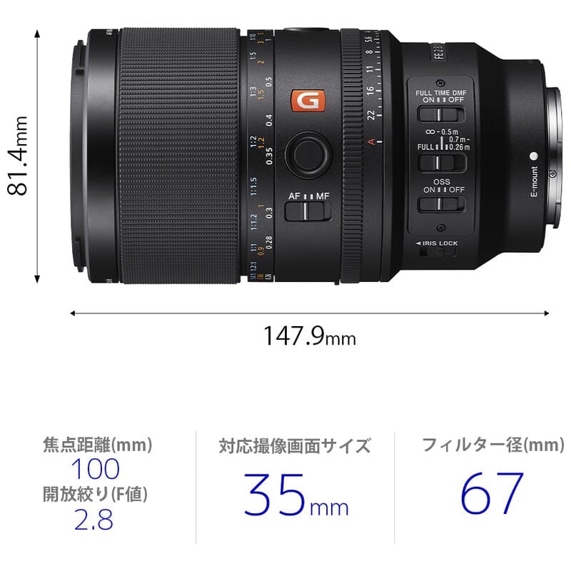 FE 100mm F2.8 Macro GM OSS SEL100M28GM（2025年11月21日発売予定）