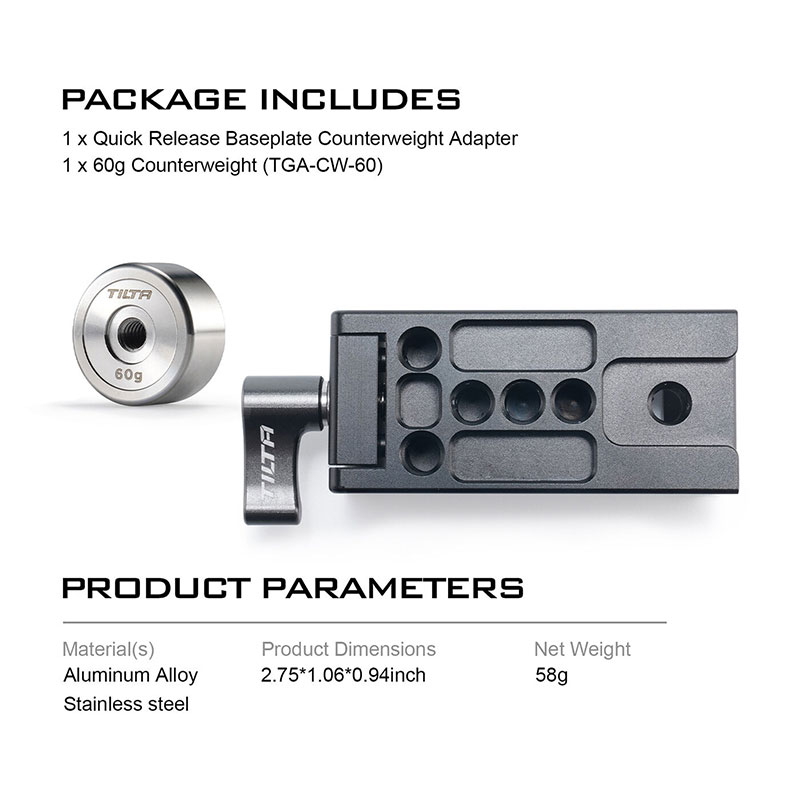 Quick Release Baseplate Counterweight Adapter TGA-BCA