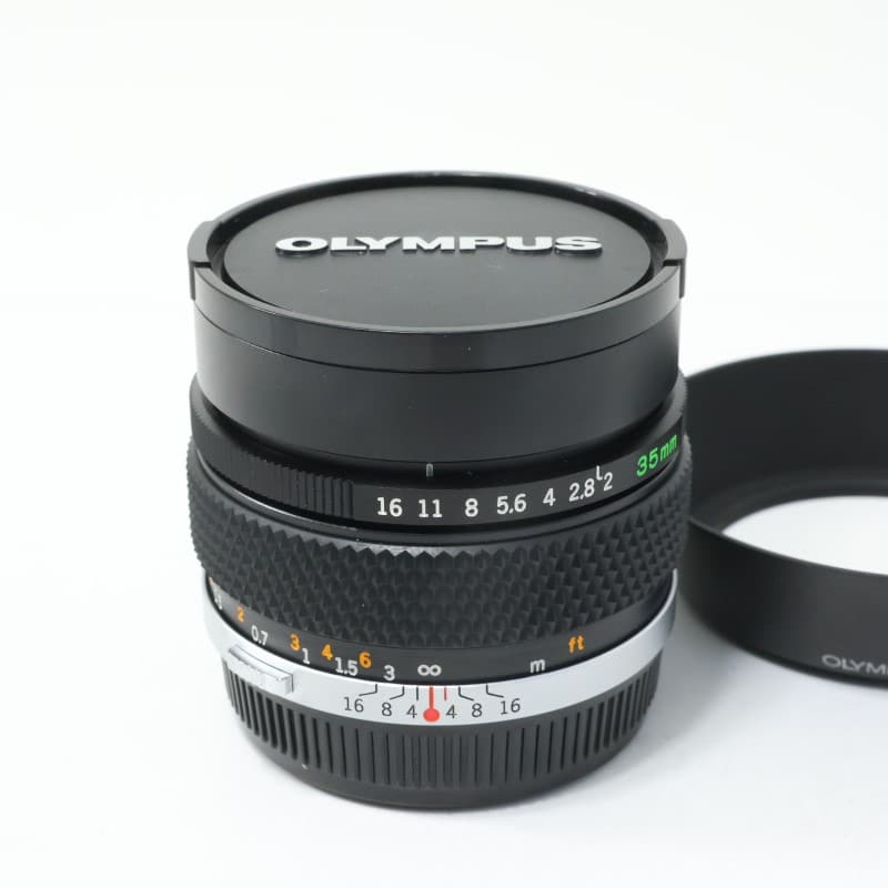 【実写確認整備品】オリンパスOM1ブラック／Gズイコー35mmf2.8フード付 OLYMPUS／OM SYSTEM ズイコー 35mm F2 マルチコート AB+ランク 中古